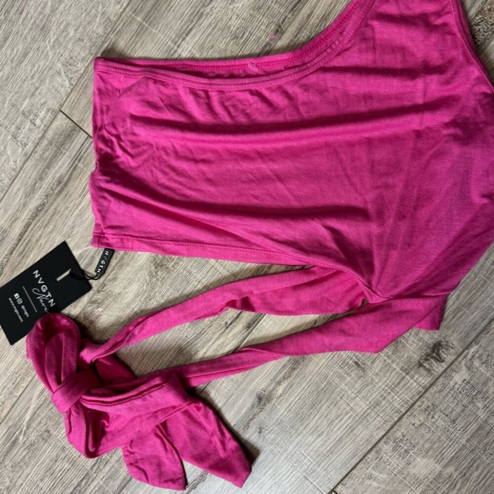 Nvgtn tank top one shoulder tie up waist belted ribbon pink stretchy BNWT luxe - Picture 5 of 5